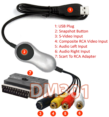 Scart RCA A/V S-Video To USB DVR Adapter Plug-N-Play No Driver Needed For PCs 