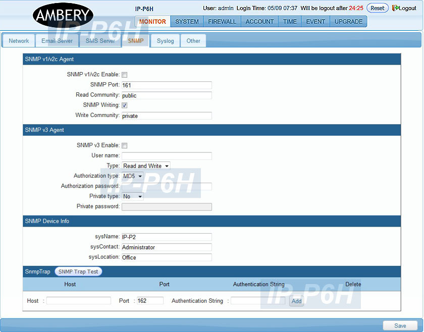 Web control panel screenshot of the remote power switch IP-P3 model