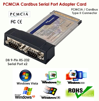 High-Speed Serial Port RS232 PCMCIA Cardbus Adapter Card