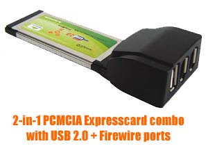 2-in-1 PCMCIA 34-Pin ExpressCard Combo With USB 2.0/Firewire Ports