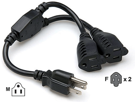 1 In 2 Out AC Power Cord Splitter - Outlet Saver Extension For Power Strips Wall Sockets
