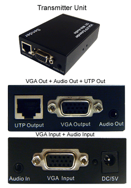Transmitter Unit For 2-In-1 VGA Video Baulun Extender + Stereo Audio Balun Extender
