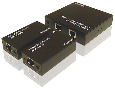 Package For 1 In 2 Out VGA Video Balun Extender Splitter + Stereo Audio Balun Extender Splitter�