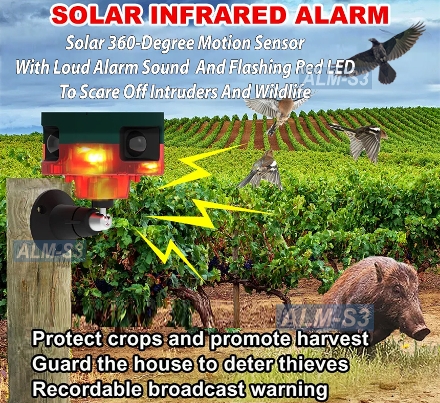 Solar Motion Sensor Alarm Outdoor - 130db Sound Security