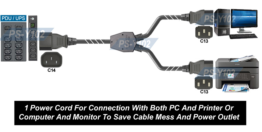 IEC320 C20 To IEC320 C7 C19 Power Cord 1 In 2 Out Y-splitter Adapter