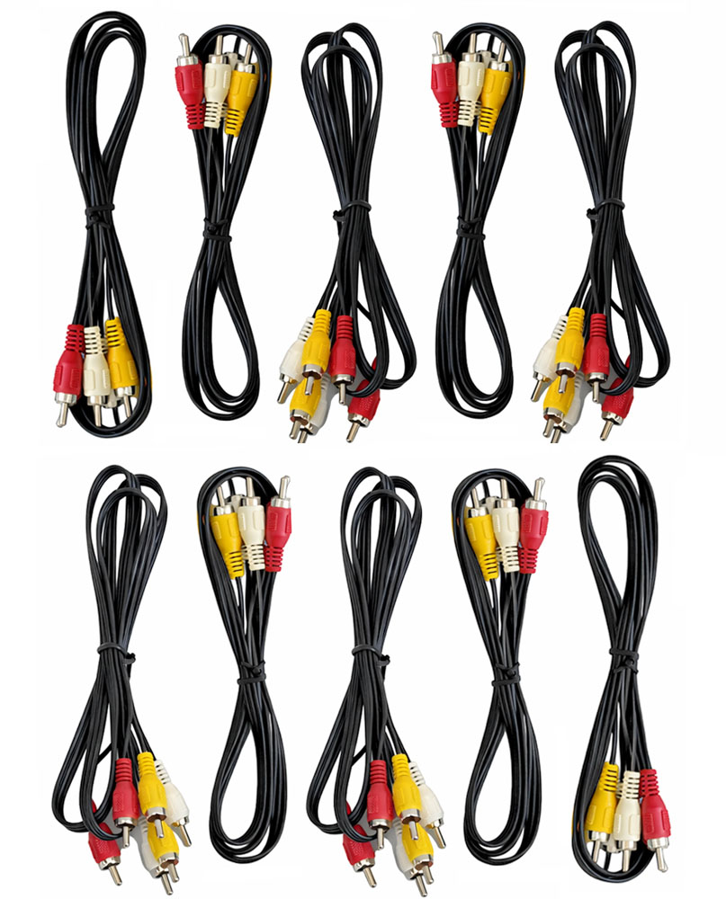 10-Pack RCA Composite AV Cable 3RCA Male to 3RCA Male Audio Video Cable - 3FT Long Cord